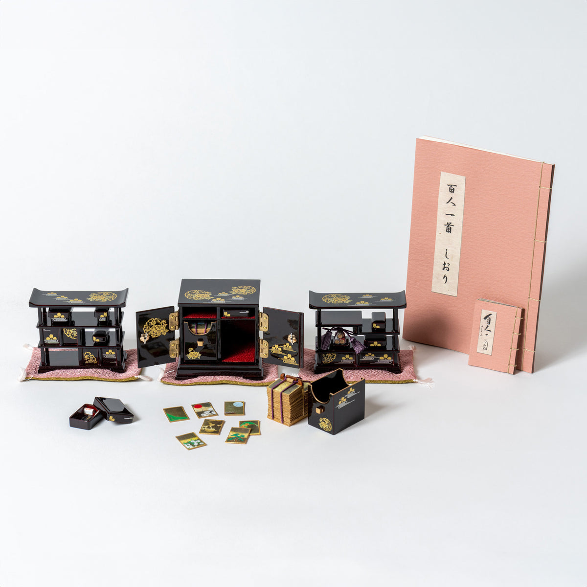 高級溜塗 雪牡丹桜3点セット 百人一首かるた 15号