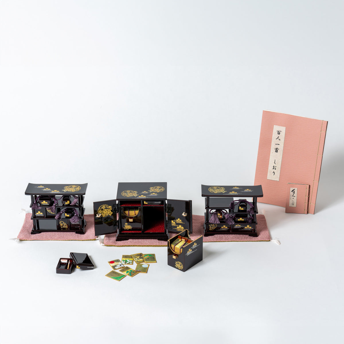 高級溜塗 雪牡丹桜3点セット 百人一首かるた 25号