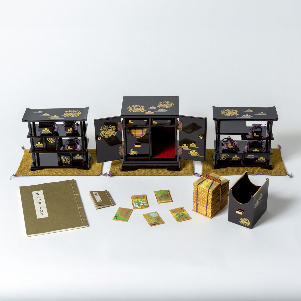 高級溜塗 雪牡丹桜3点セット 百人一首かるた 35号