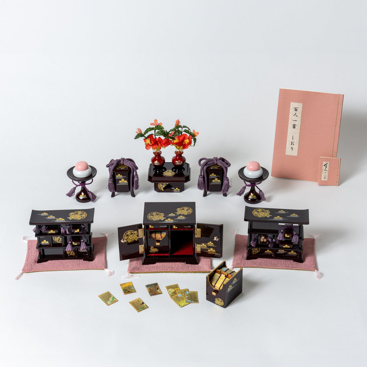 高級溜塗 雪牡丹桜6点セット 百人一首かるた 25号