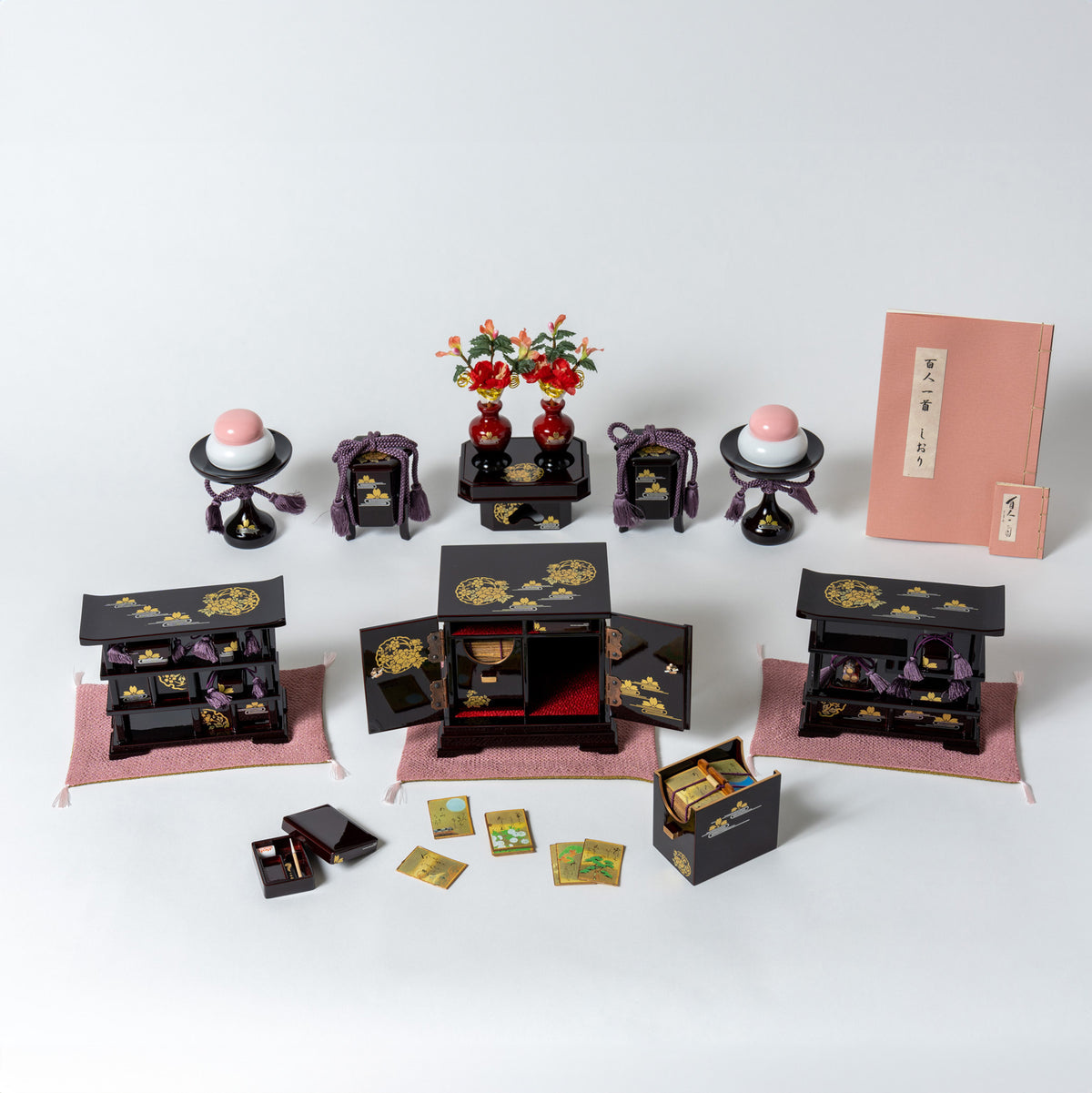 高級溜塗 雪牡丹桜6点セット 百人一首かるた 30号