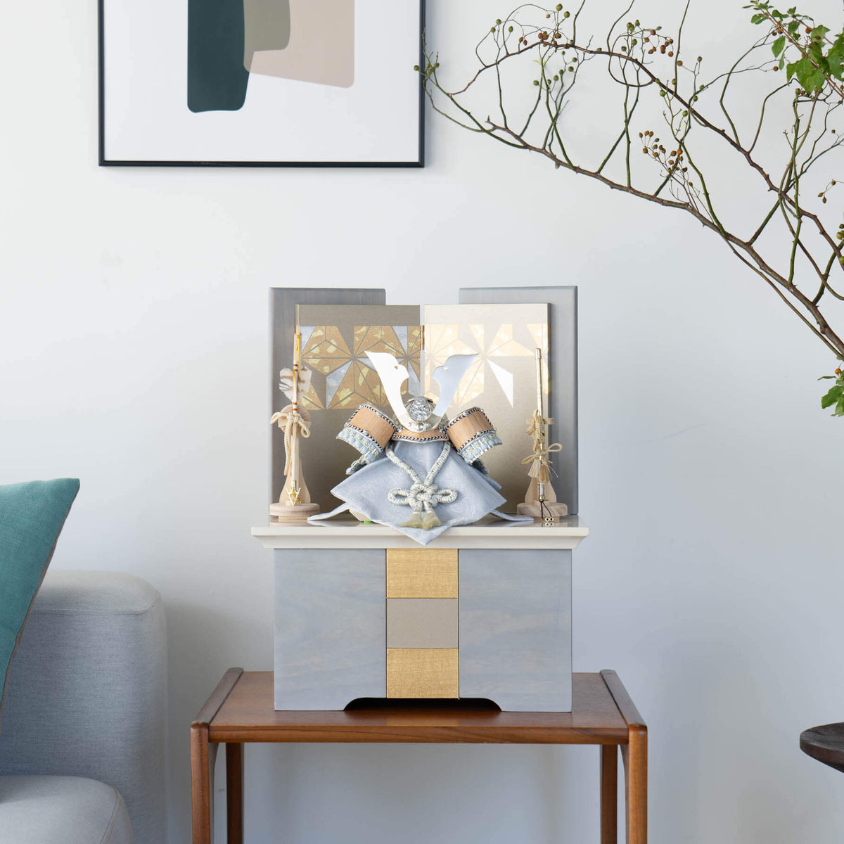 五月人形 わかば収納飾り ライトグレー 清秀作