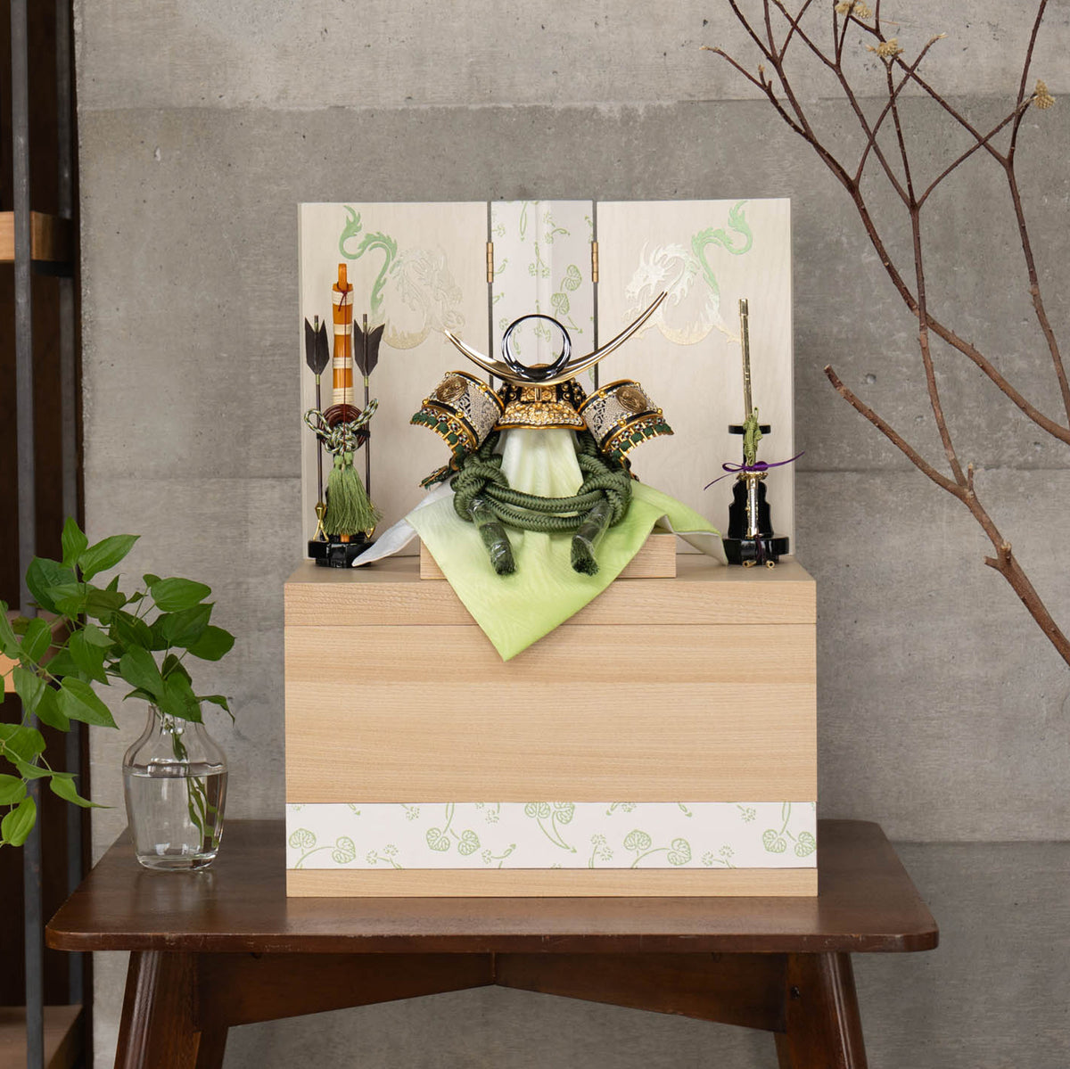 五月人形 葵収納飾り ナチュラル 7号 清秀作 グリーン