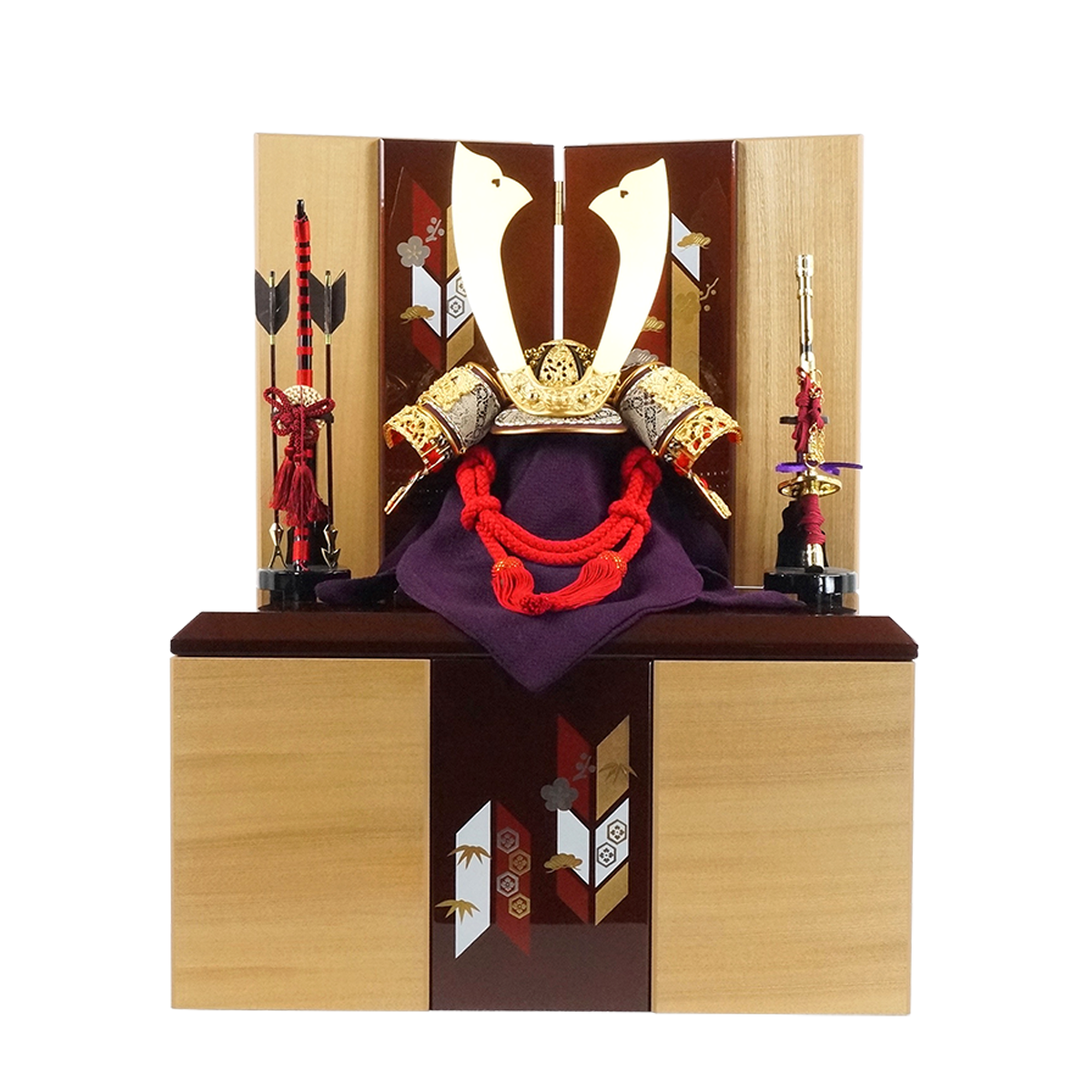 五月人形 暁矢収納飾り 白木 10号純金箔押兜