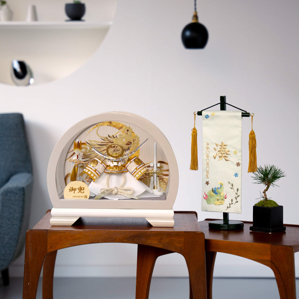 五月人形 月龍 5号 兜ケース グレー 清秀作 上杉白