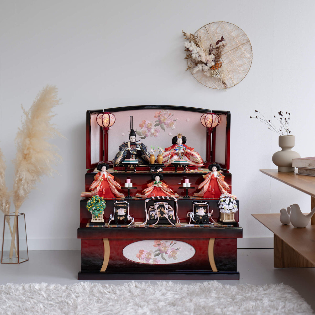 雛人形 あかり引出収納飾り 赤黒 吉徳大光
