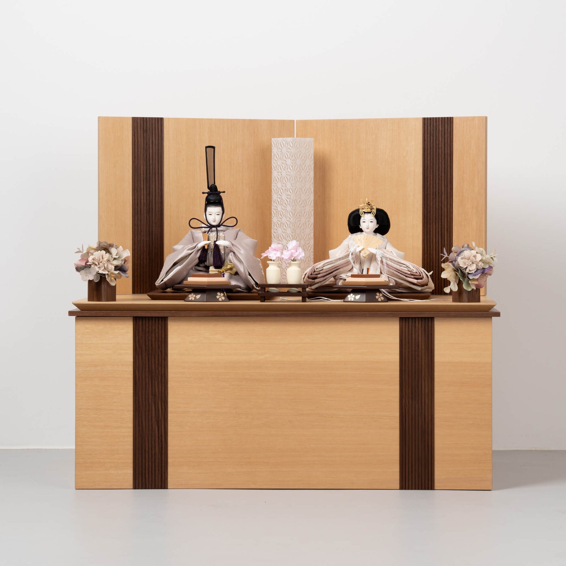 雛人形 凪彩収納飾り ナチュラル 平安道翠ライトグレー刺繍