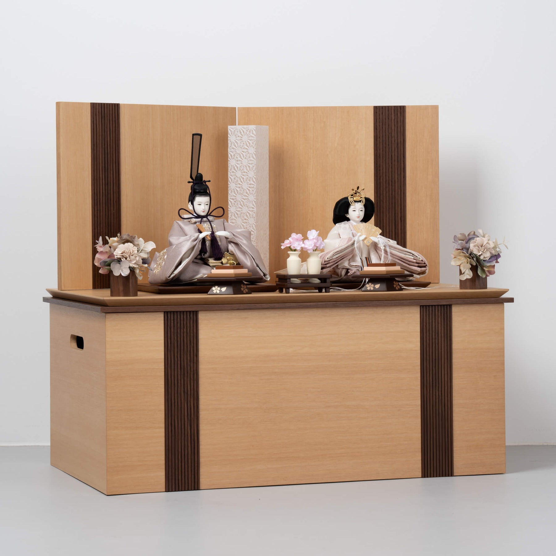 雛人形 凪彩収納飾り ナチュラル 平安道翠ライトグレー刺繍