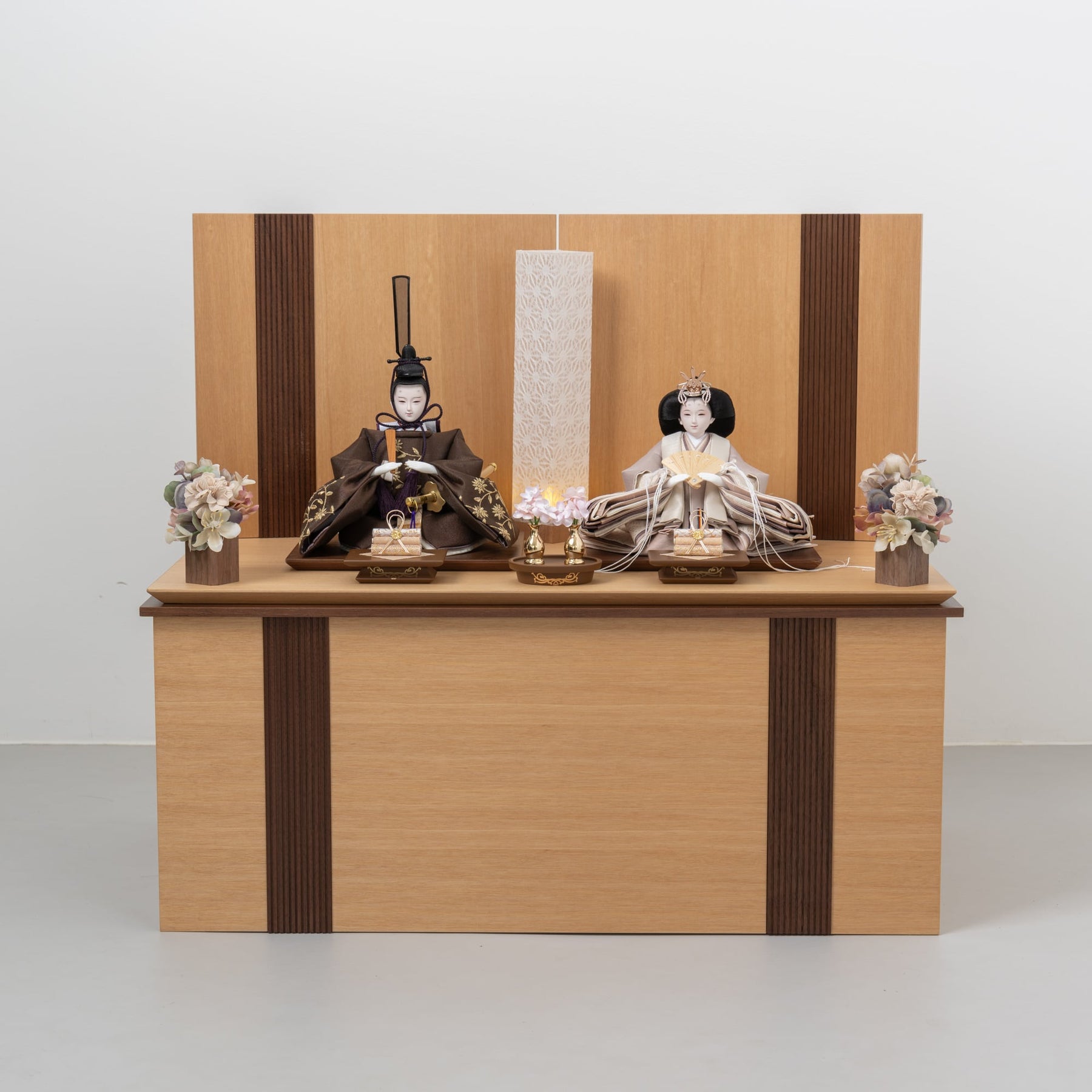 雛人形 凪彩収納飾り ナチュラル 平安道翠 ブラウン鶴花刺繍