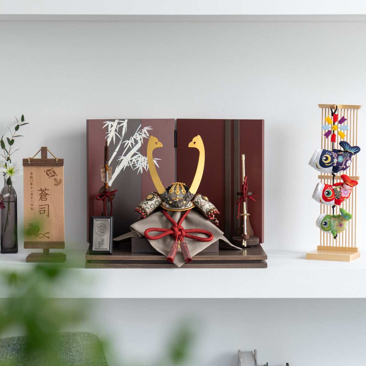 五月人形 玄志 兜飾り 緋色 1/5 暁 紅梅縅