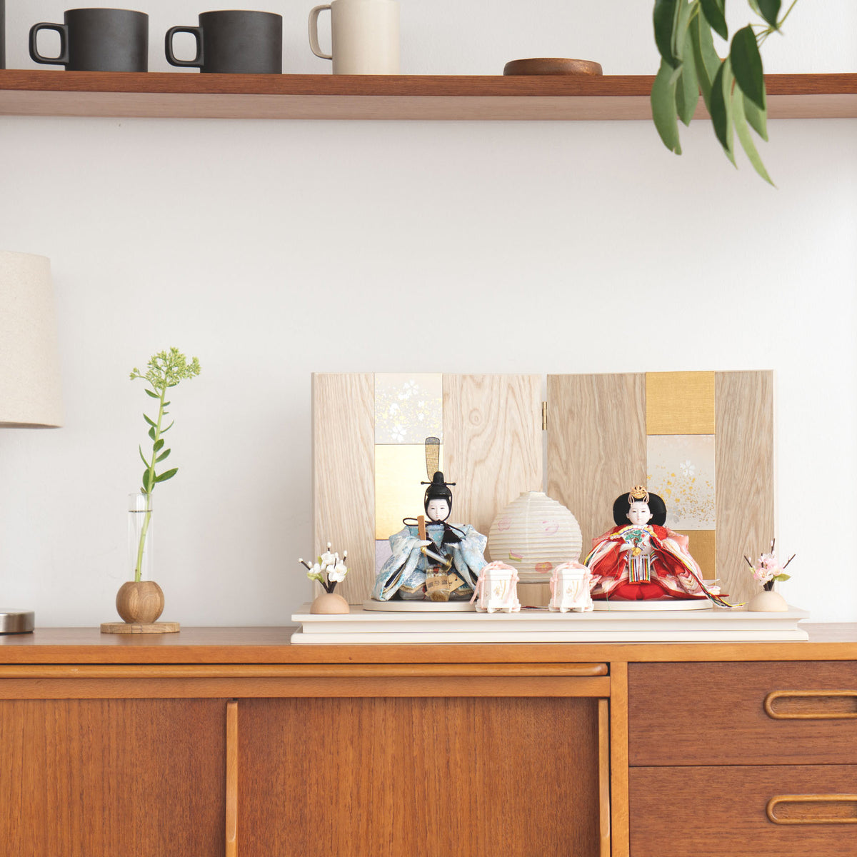 雛人形 沙羅平飾り 木目白 水色