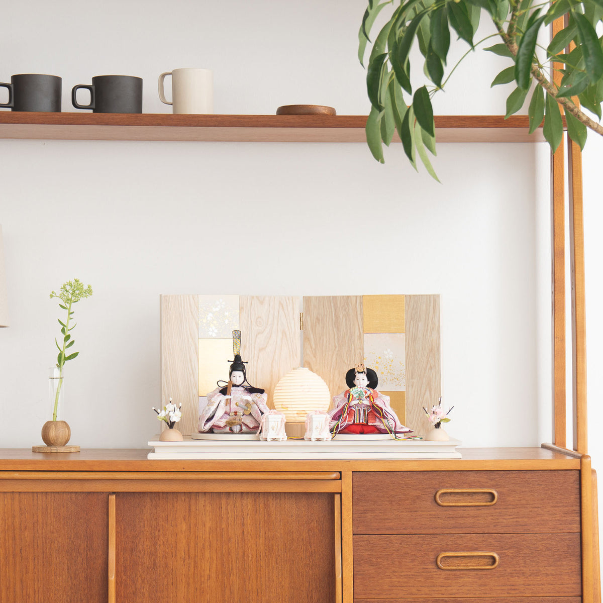 雛人形 沙羅平飾り 木目白 桃色