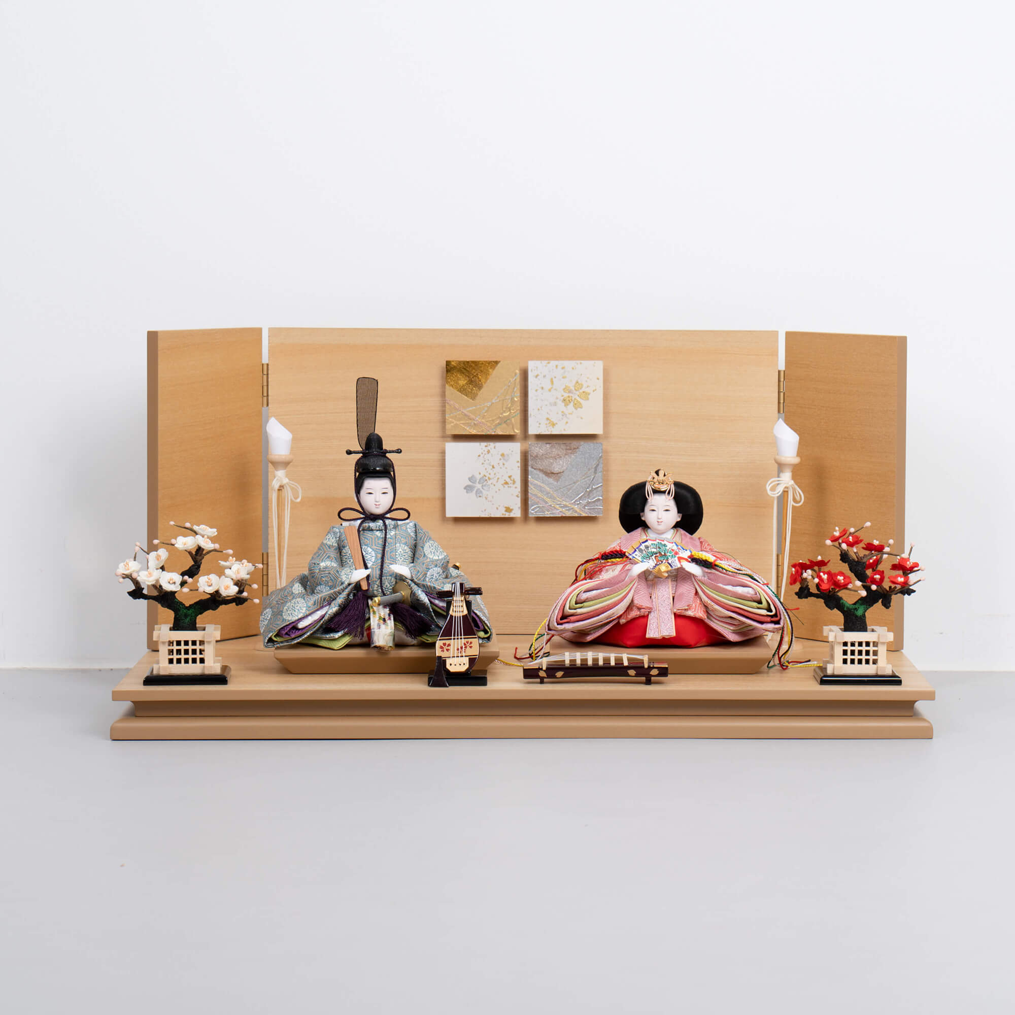 雛人形 胡白平飾り 白木 吉藤作 正絹亀甲又木紋