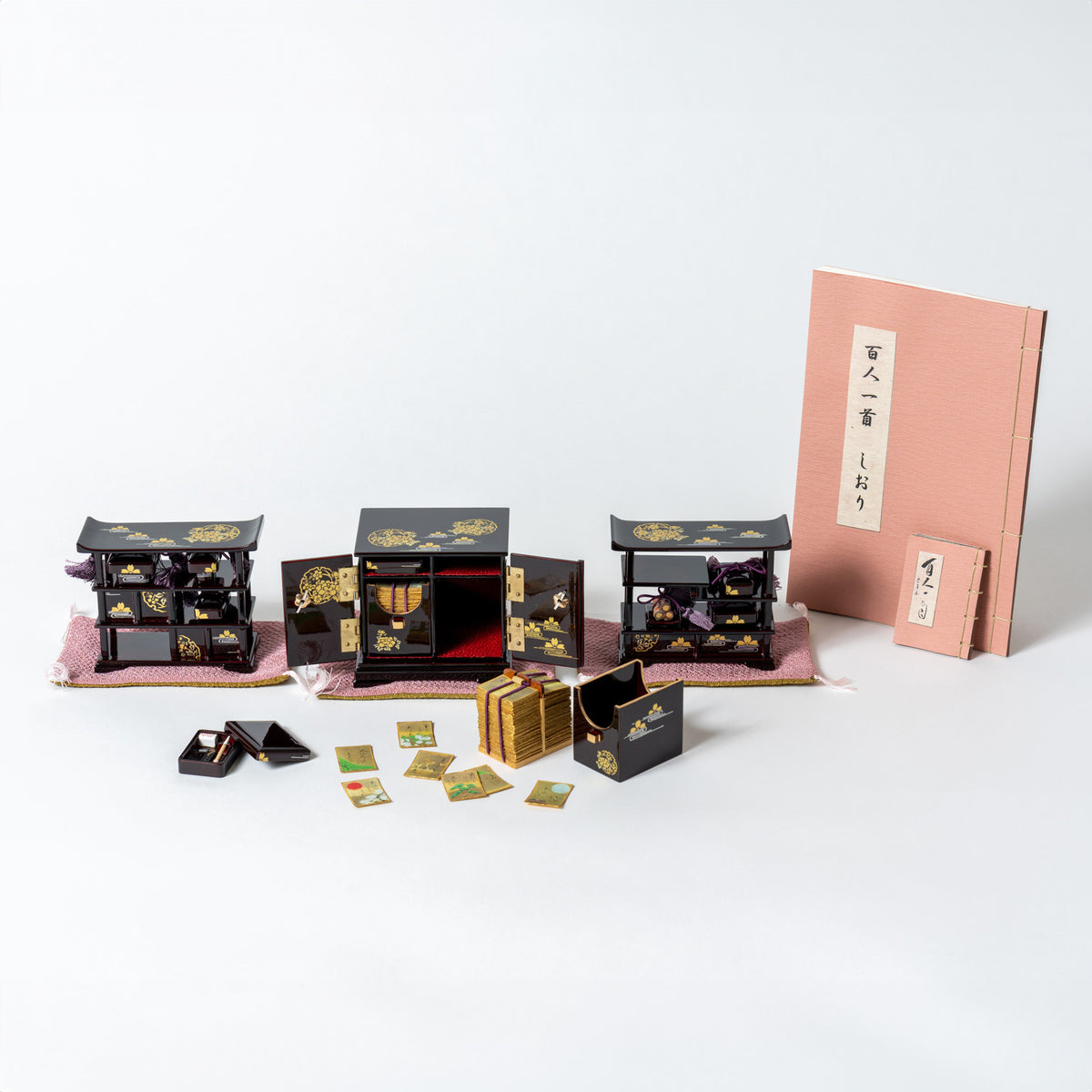 高級溜塗 雪牡丹桜3点セット 百人一首かるた 20号 雛人形 お雛様