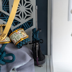 五月人形 千景 兜ケース グレー青 清秀作