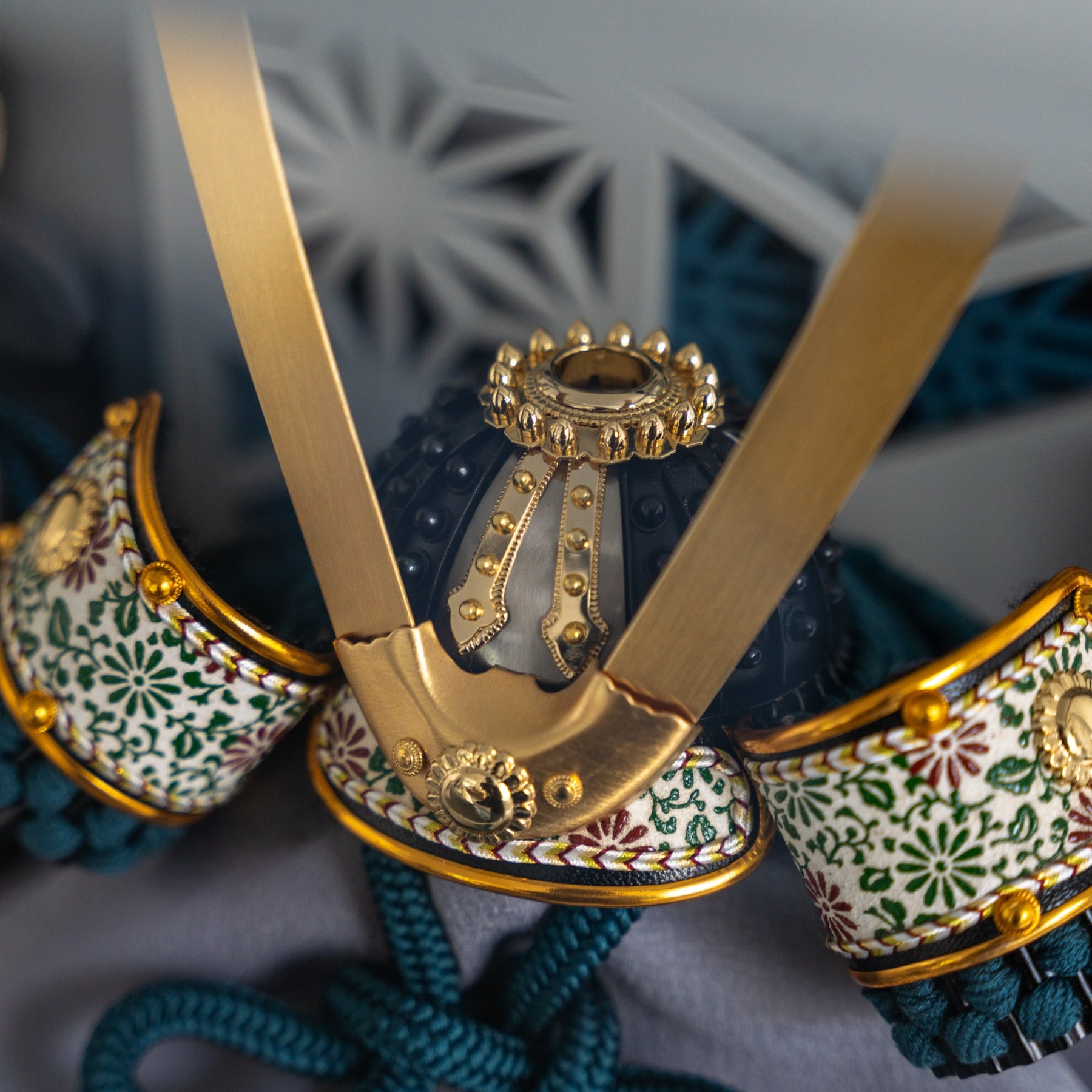 五月人形 千景 兜ケース グレー青 清秀作