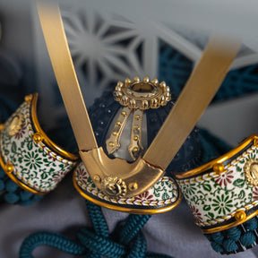 五月人形 千景 兜ケース グレー青 清秀作