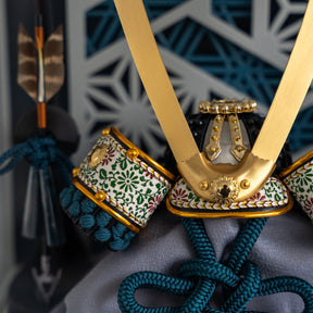 五月人形 千景 兜ケース グレー青 清秀作