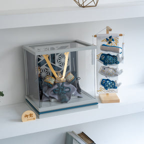 五月人形 千景 兜ケース グレー青 清秀作