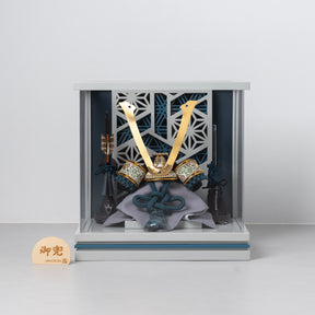 五月人形 千景 兜ケース グレー青 清秀作