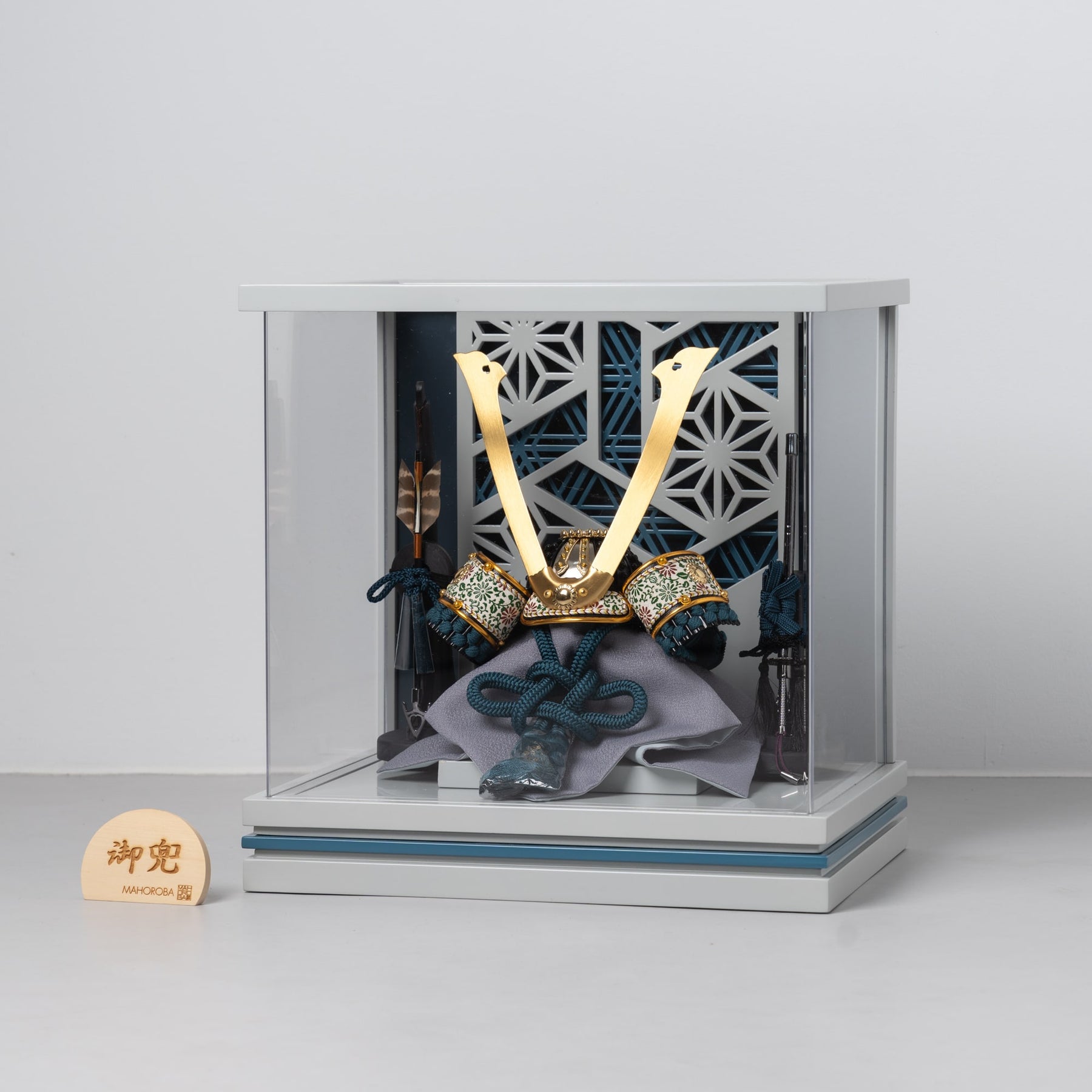 五月人形 千景 兜ケース グレー青 清秀作