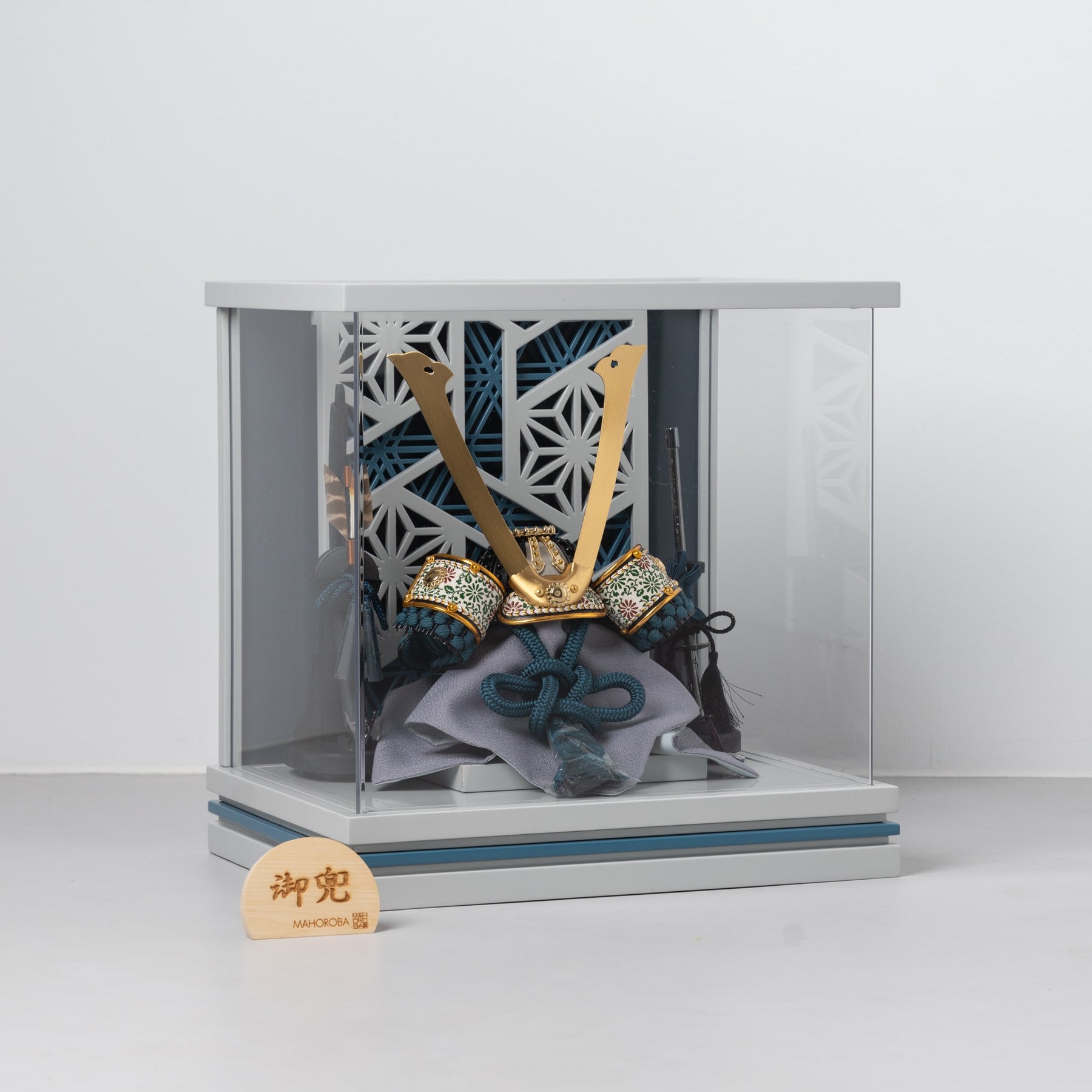 五月人形 千景 兜ケース グレー青 清秀作