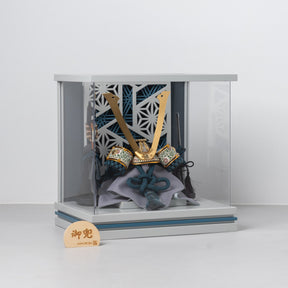 五月人形 千景 兜ケース グレー青 清秀作