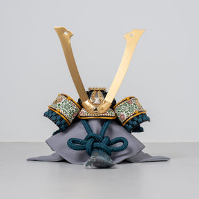 五月人形 千景 兜ケース グレー青 清秀作