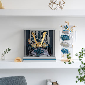 五月人形 千景 兜ケース グレー青 清秀作