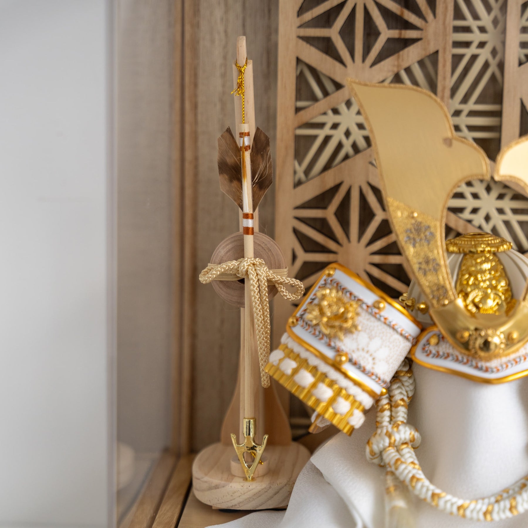 五月人形 千景 兜ケース 白木ベージュ 清秀作