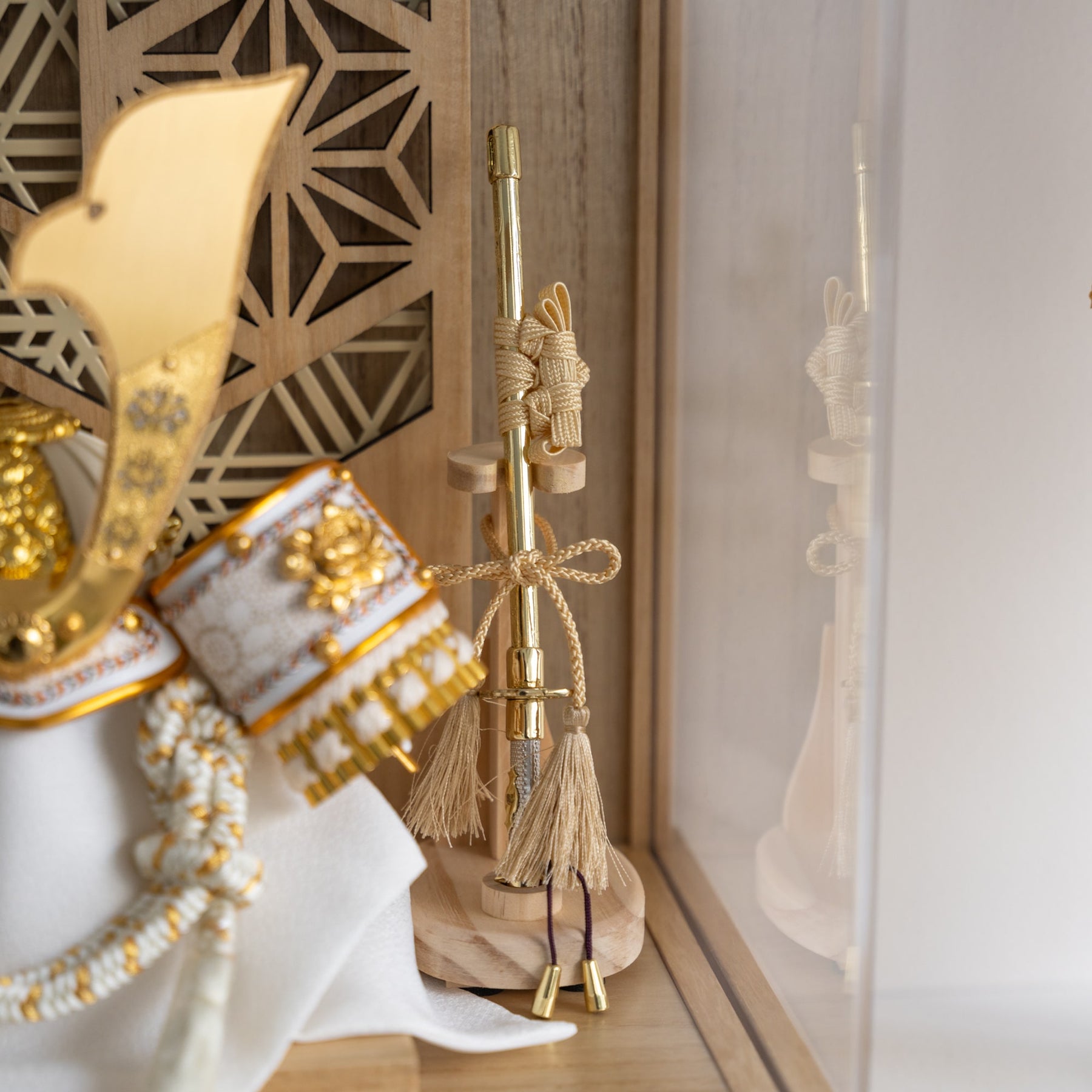 五月人形 千景 兜ケース 白木ベージュ 清秀作