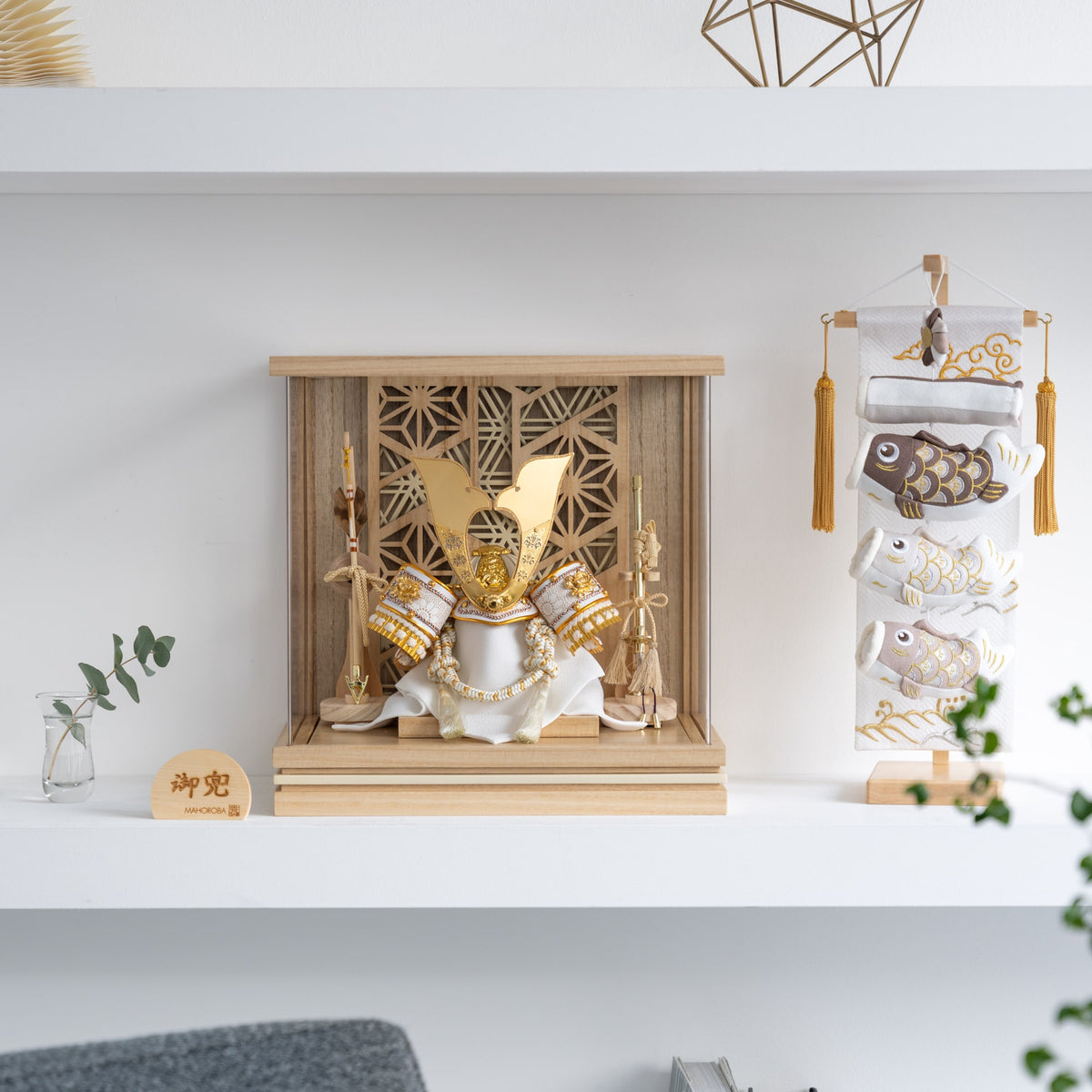 五月人形 千景 兜ケース 白木ベージュ 清秀作