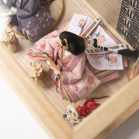 雛人形 和彩 人形ケース 白木 吉藤 紫ピンク刺繍