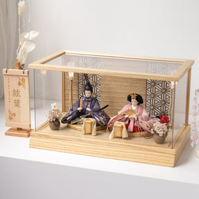 雛人形 和彩 人形ケース 白木 吉藤 紫ピンク刺繍