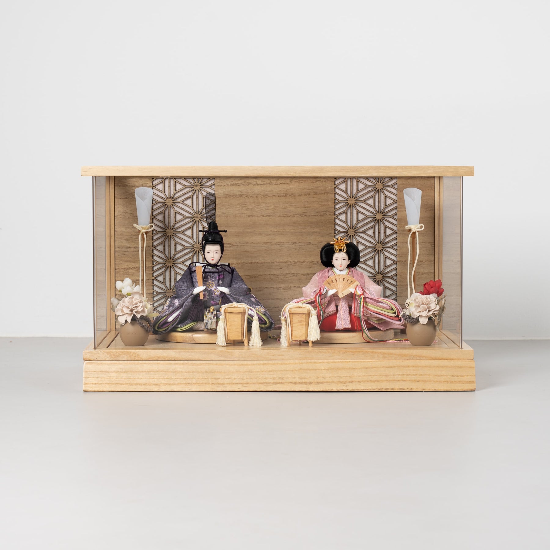 雛人形 和彩 人形ケース 白木 吉藤 紫ピンク刺繍