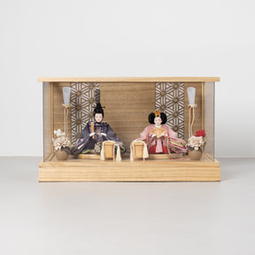 雛人形 和彩 人形ケース 白木 吉藤 紫ピンク刺繍