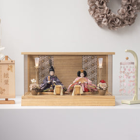 雛人形 和彩 人形ケース 白木 吉藤 紫ピンク刺繍
