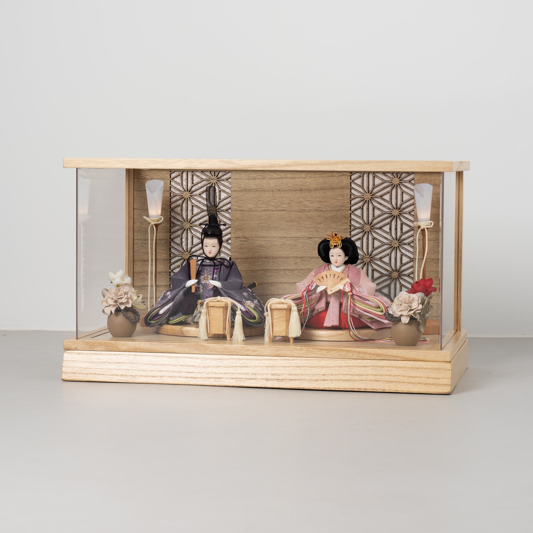 雛人形 和彩 人形ケース 白木 吉藤 紫ピンク刺繍