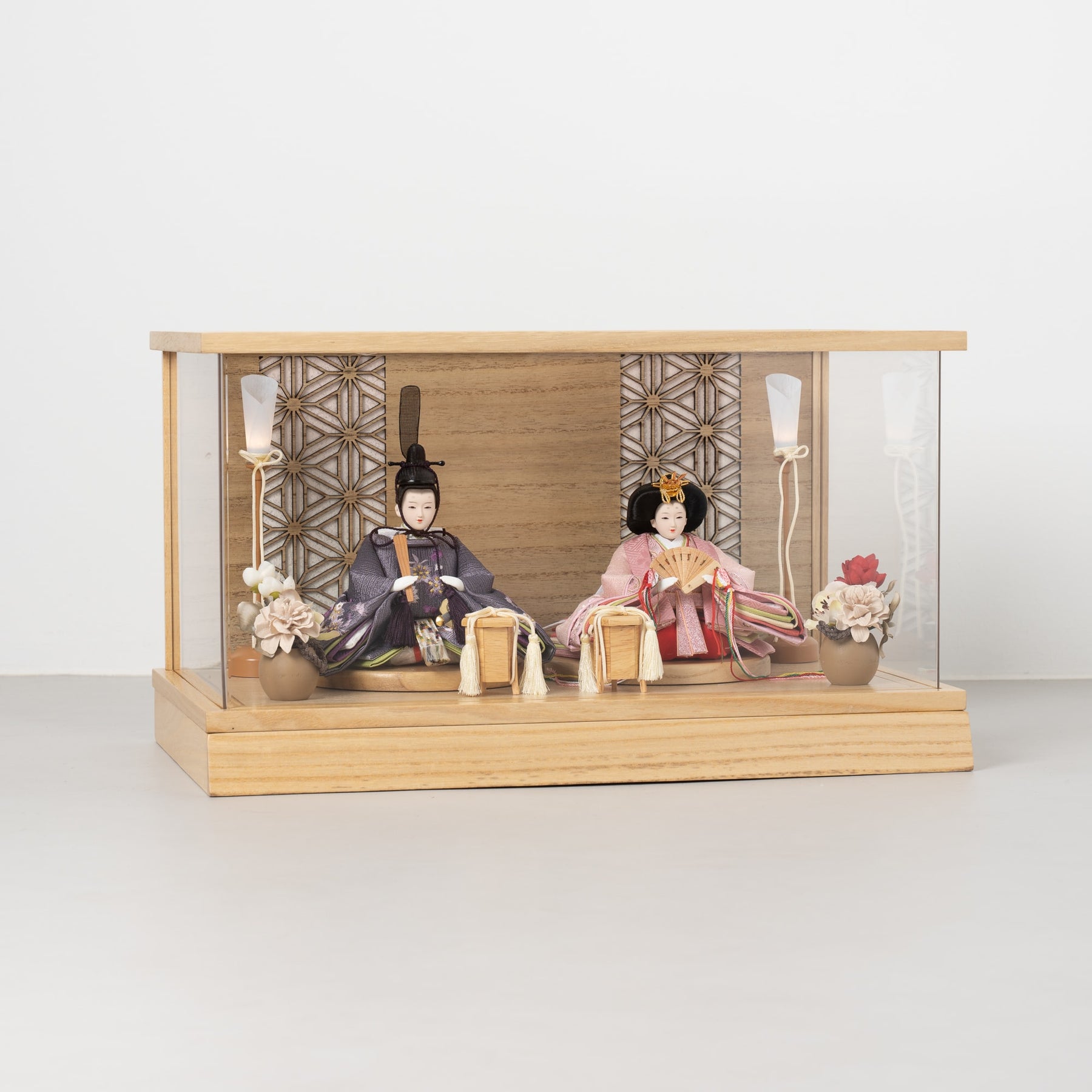雛人形 和彩 人形ケース 白木 吉藤 紫ピンク刺繍