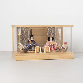 雛人形 和彩 人形ケース 白木 吉藤 紫ピンク刺繍