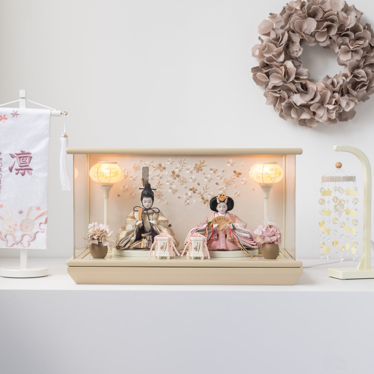 雛人形 貴和 人形ケース ベージュ 吉藤 正絹川又亀甲