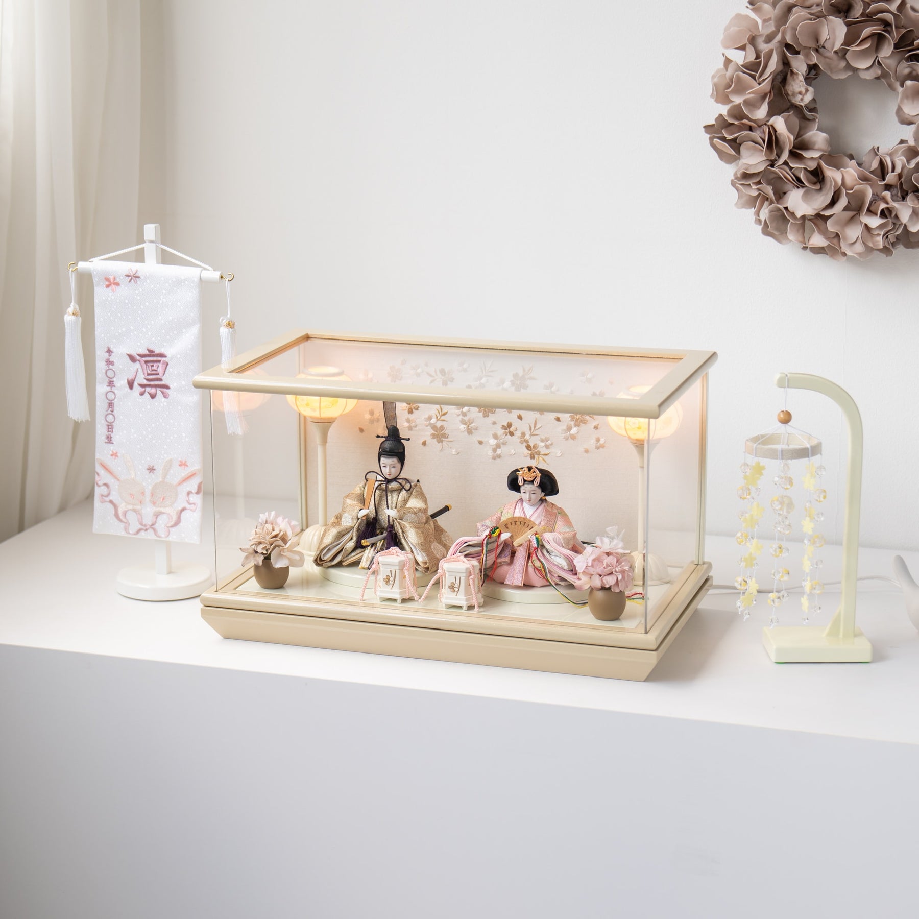 雛人形 貴和 人形ケース ベージュ 吉藤 正絹川又亀甲