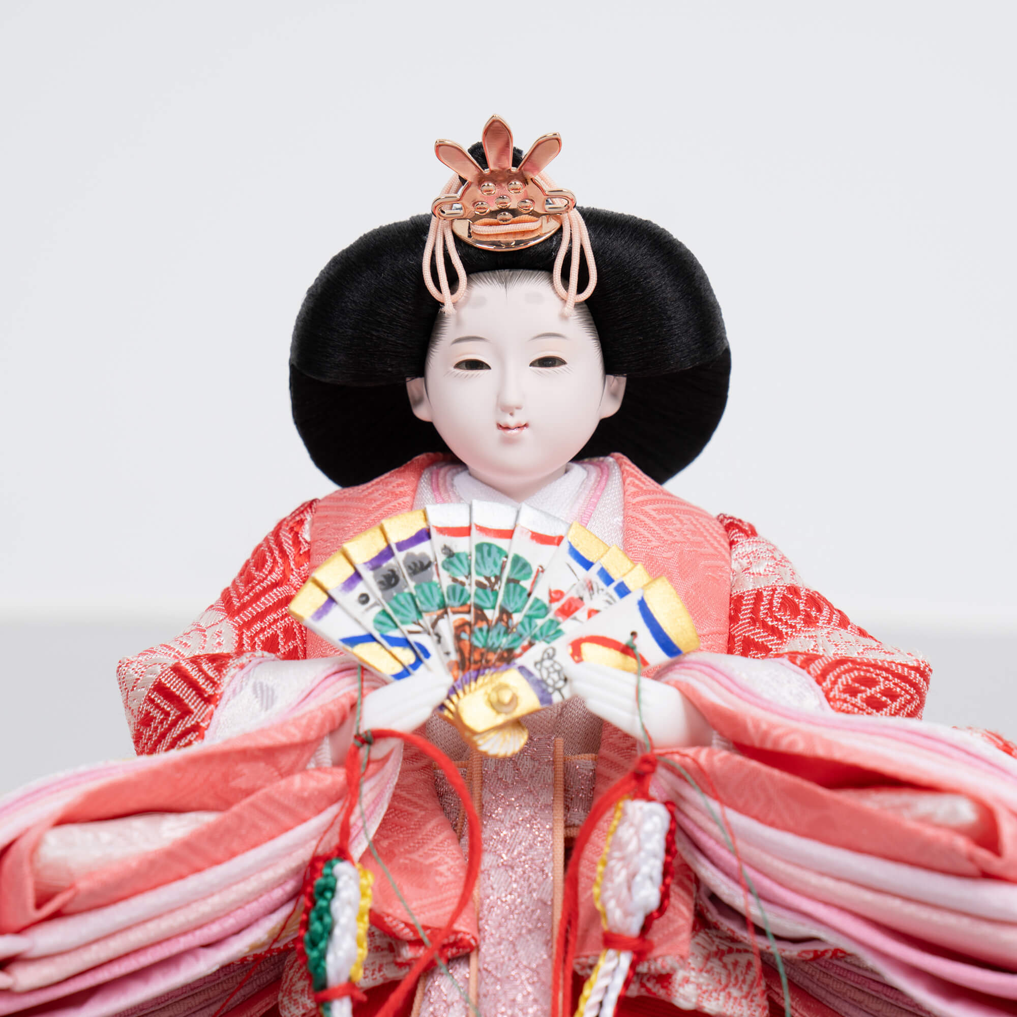雛人形 琴 収納飾り ブラウン 吉藤作 正絹三重菱向蝶