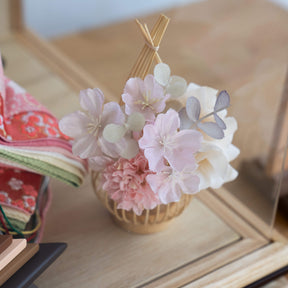 花詩 人形ケース 吉徳大光 薄緑ピンク刺繍