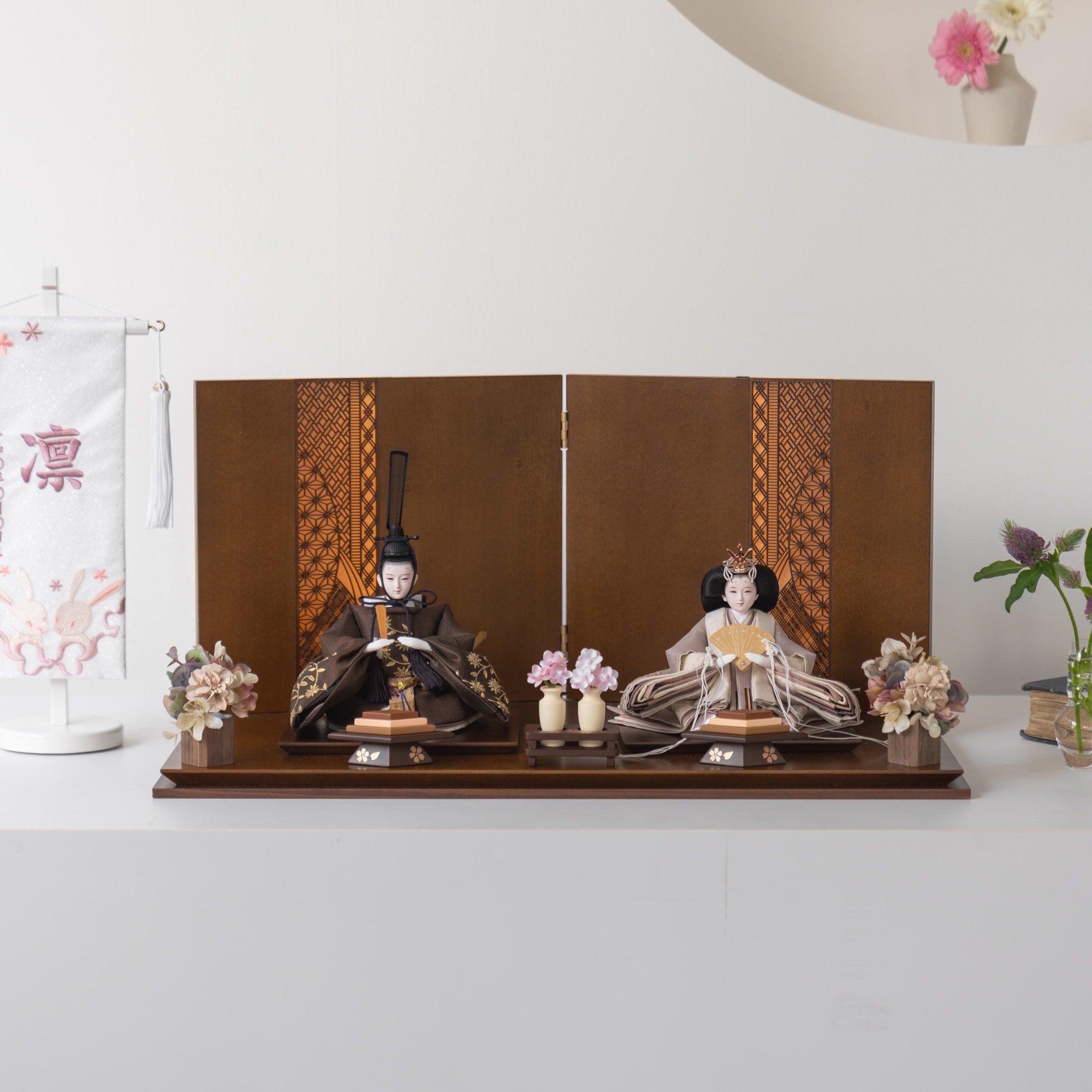 雛人形 煌彩平飾り ブラウン 平安道翠 ブラウン鶴花刺繍