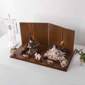 雛人形 煌彩平飾り ブラウン 平安道翠 ブラウン鶴花刺繍