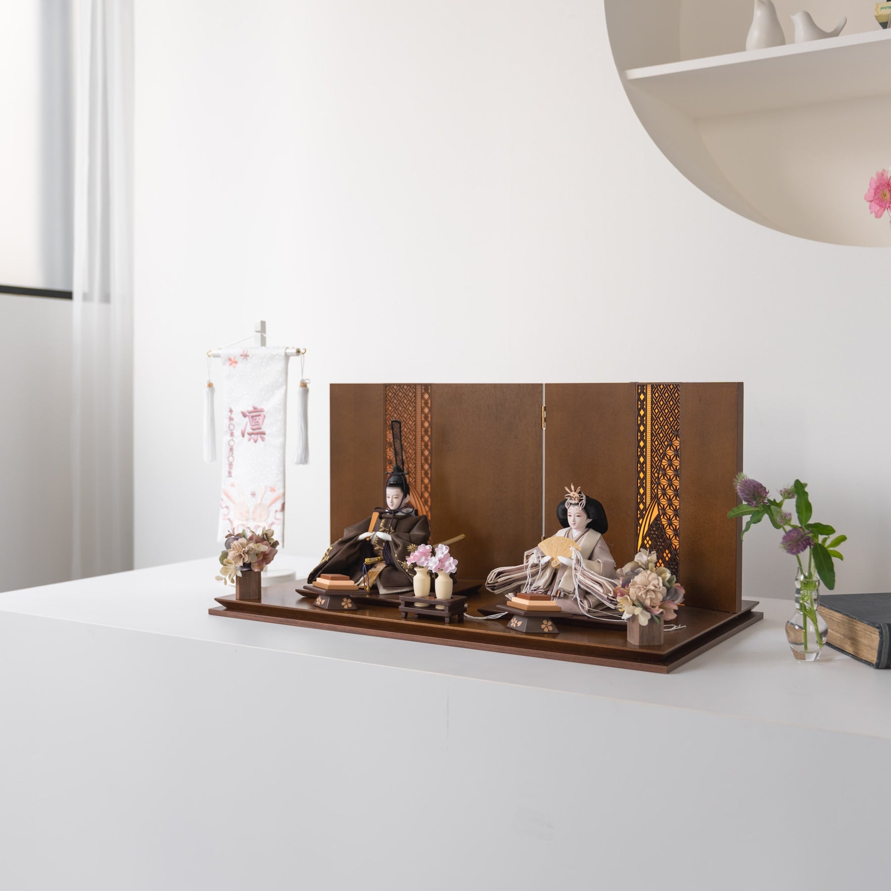 雛人形 煌彩平飾り ブラウン 平安道翠 ブラウン鶴花刺繍