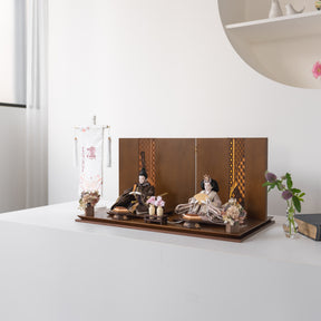 雛人形 煌彩平飾り ブラウン 平安道翠 ブラウン鶴花刺繍