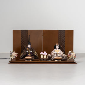 雛人形 煌彩平飾り ブラウン 平安道翠 ブラウン鶴花刺繍