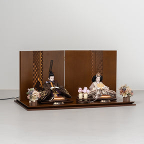 雛人形 煌彩平飾り ブラウン 平安道翠 ブラウン鶴花刺繍